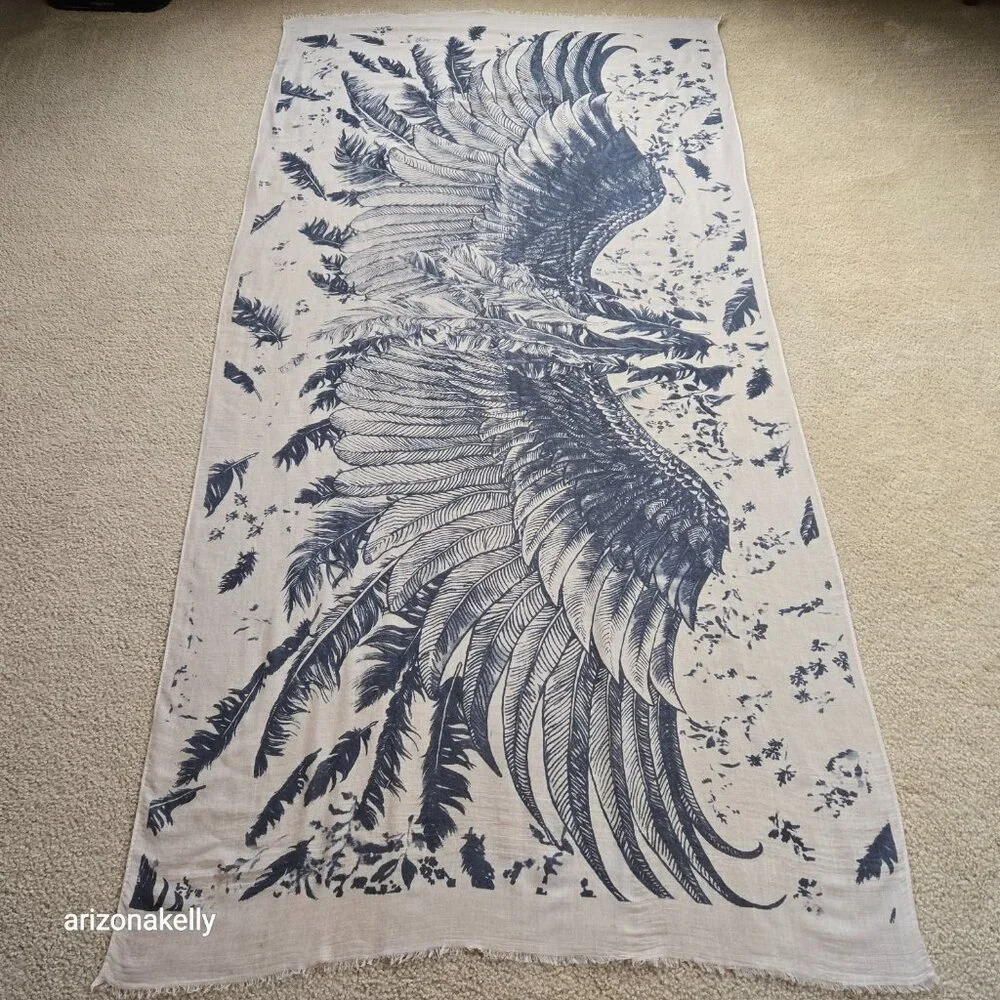 Cotton Scarf Angel Wings Bird Feathers - Picture 3 of 8